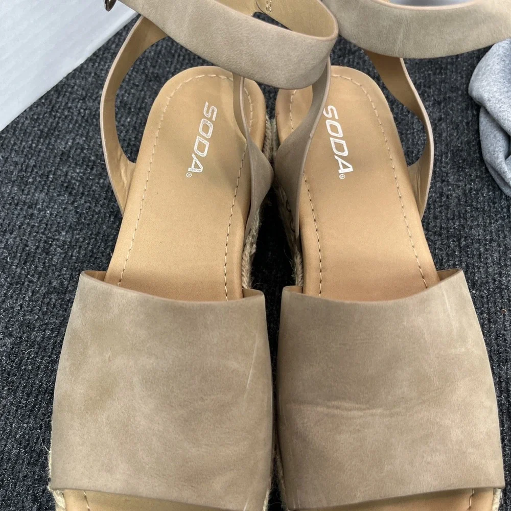 Soda Topic Espadrille Platform Sandal Women 8.5 Tan Boho Woven Ankle Strap